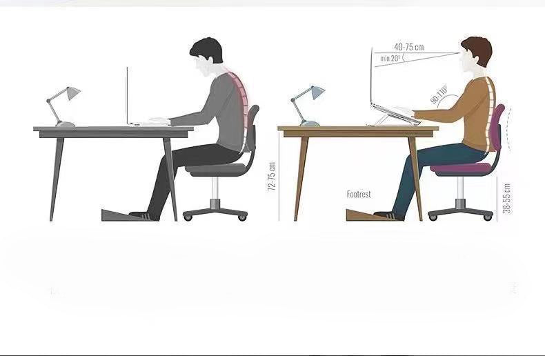 Vista traseira da mesa de escritório dobrável com a fiação dos dois coolers