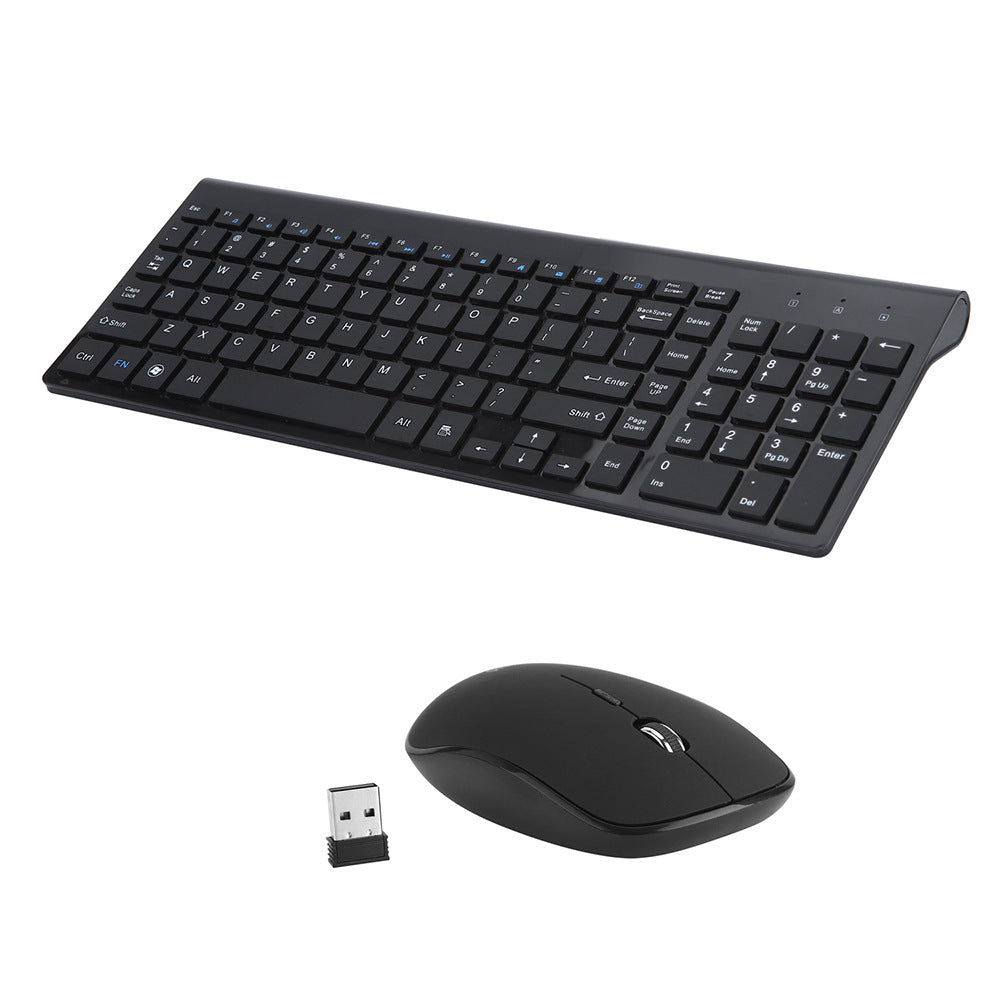 Conjunto de teclado e mouse sem fio para escritório em ângulo lateral, destacando o perfil baixo